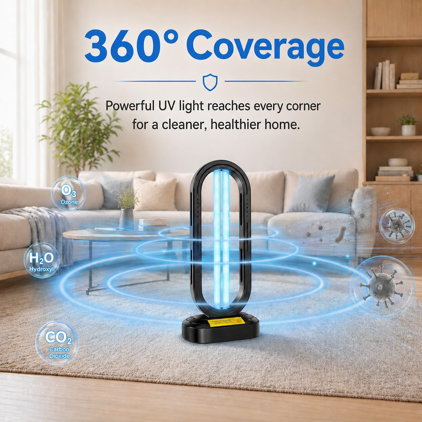 Feefir Desinfectante de luz UV, temporizador de 4 velocidades y control remoto, dispositivo de desinfección UVC para el hogar, desinfectante portátil de luz ultravioleta para ácaros del polvo, lámpara