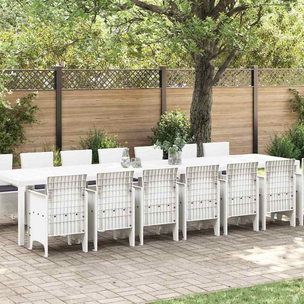 vidaXL Set da Pranzo da Giardino con Cuscini 15 PCS Bianco PP, Set da Pranzo per familiari all'aperto, Rettangolare, arredo Moderno, Chic per Feste in Giardino