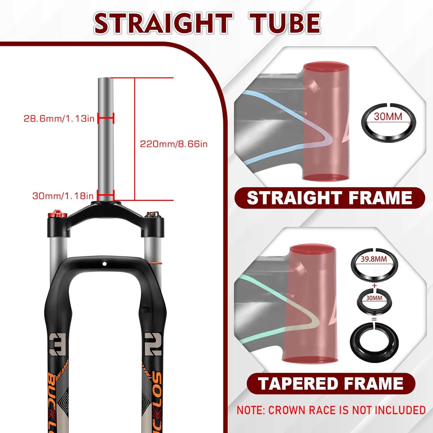 BUCKLOS 26 x 4.0 inch Fat Tire MTB Suspension Fork, 100mm Travel Spacing Hub 135mm 1 1/8 Straight Tube Manual Lockout 9mm QR Oil Spring Front Forks, fit Snow Beach XC Mountain Bike
