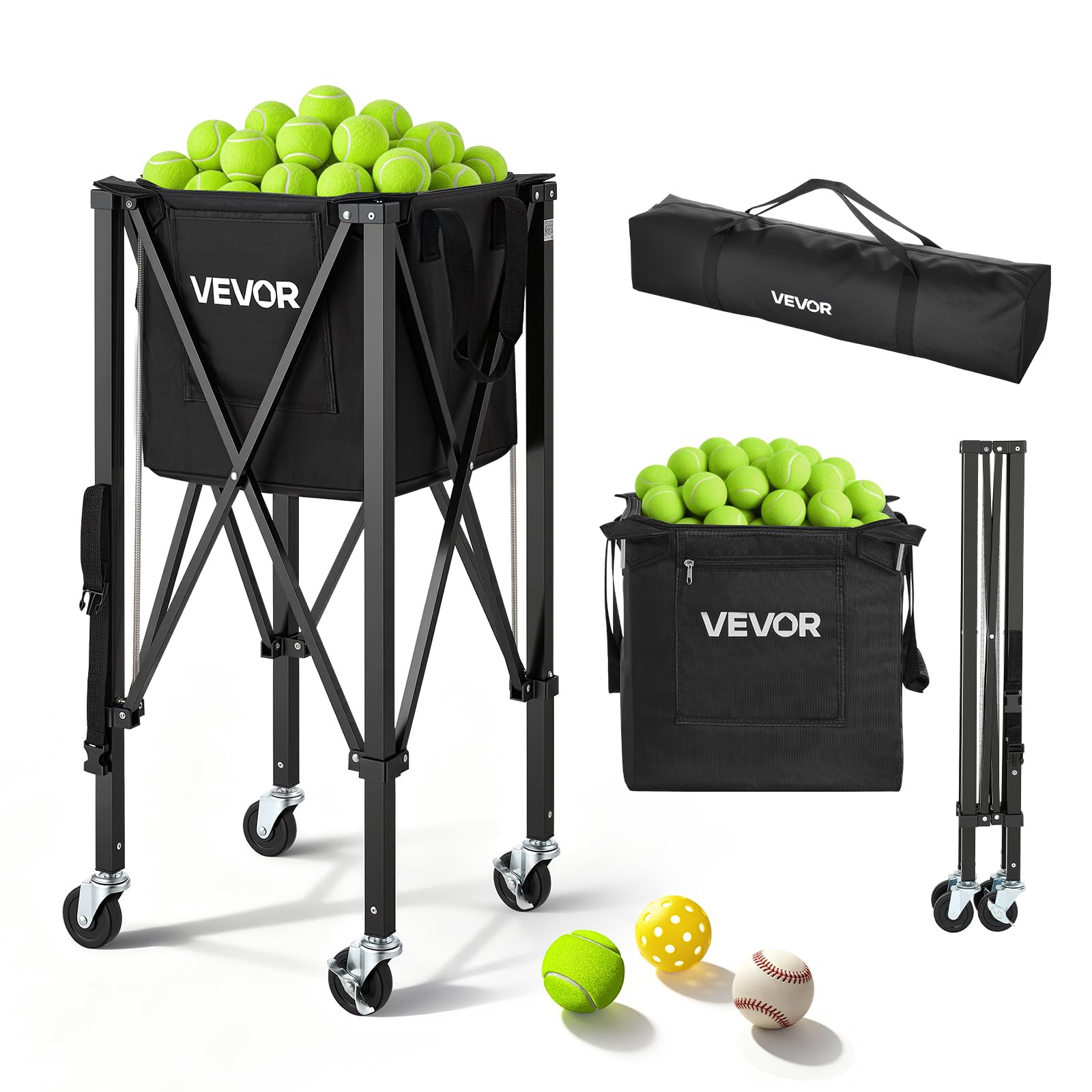 VEVOR Tramoggia per Pickleball da Tennis, Contiene 200/175/150/120 Palline, 3 in 1, Pieghevole per Una Facile Installazione, Borsa per Allenamento e insegnamento del Tennis