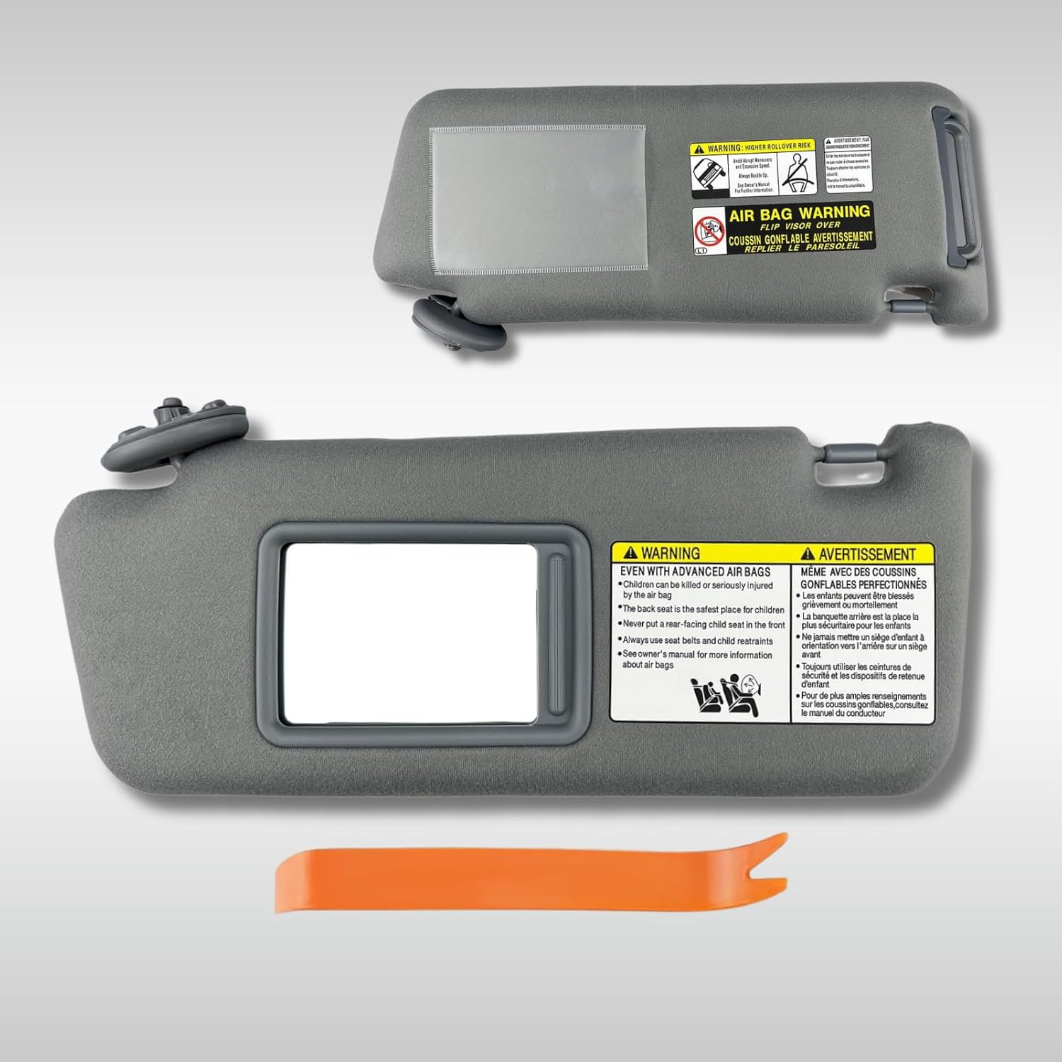 Left Driver Pilot Side Sun Visor for Toyota Tacoma 2005 2006 2007 2008 2009 2010 2011 2012 2013 2014 2015,Replacement # 74320-04181-B1 Without Light, Gray