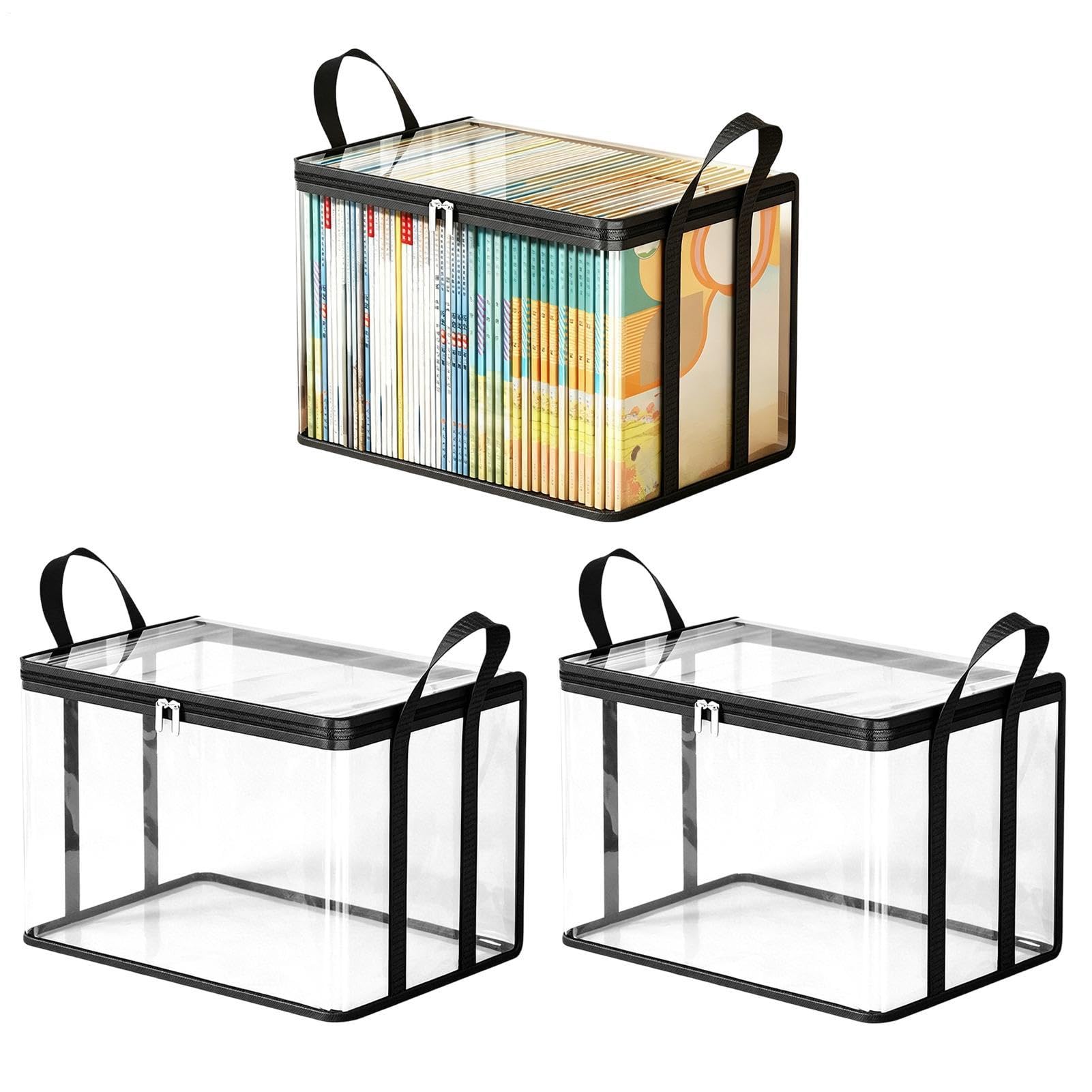 Boîte de rangement pour livres étanche en PVC avec poignées pour étuis films et médias