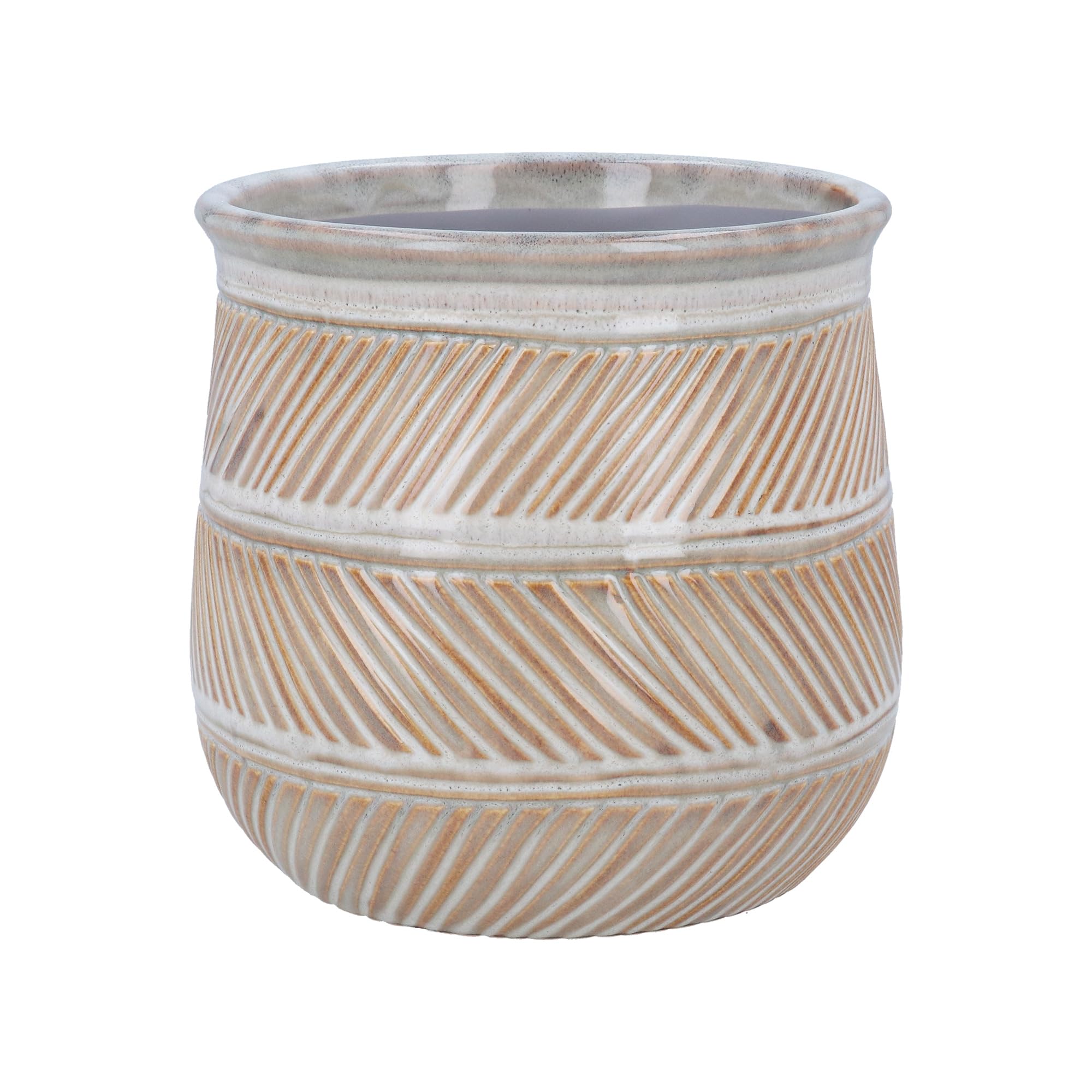 Gisela Graham Stoneware Plant Pot Cover, Natural Hatch Design, 16cm, Medium