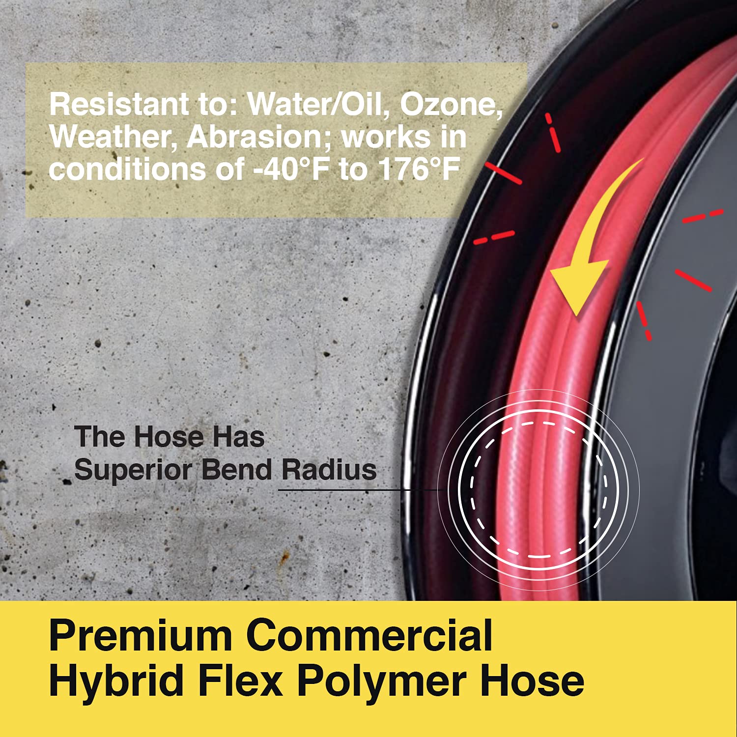 Wееklу Tор Sаlе ReelWorks Air Hose Reel Retractable 3/8 Inch x 25' Foot Max 300PSI Hybrid Polymer Hose Commerical Steel Construction