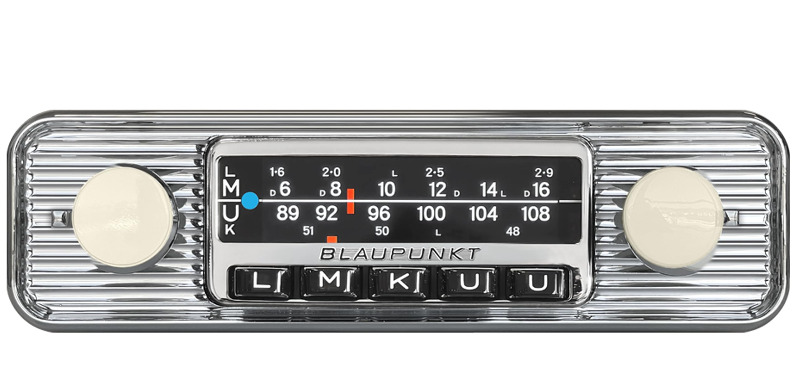 Blaupunkt Frankfurt Stereo Classic, 1-DIN Autoradio, Oldtimer-Design mit verchromter Metallfront im Wellendesign, DAB+, Bluetooth, USB, Aux-Eingang, Lenkradfernbedienung, Sub-Out, 4x50Watt, 12v