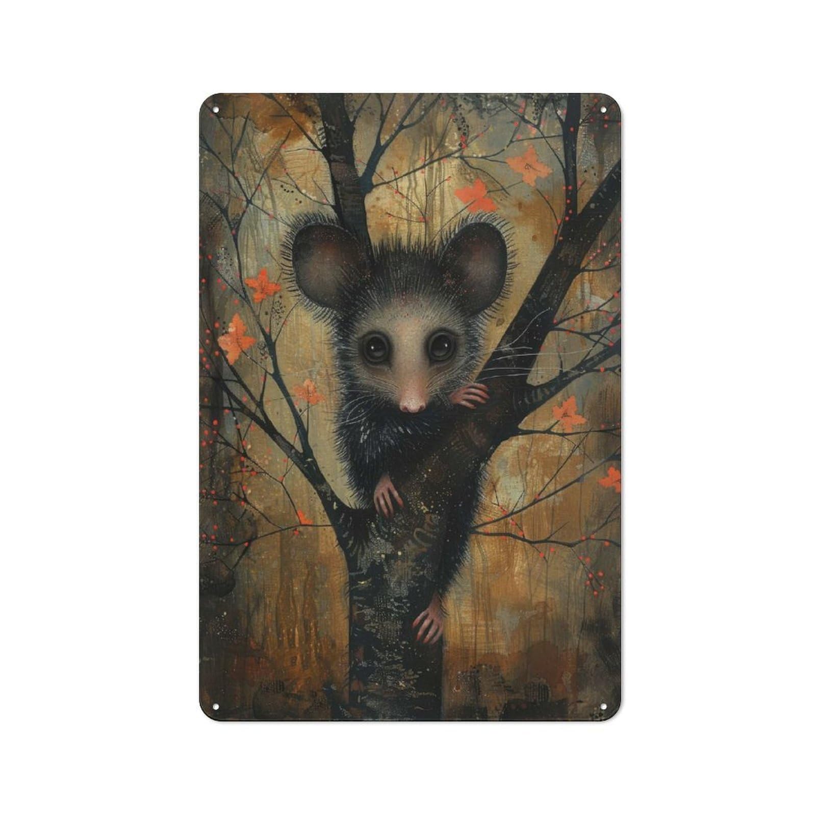 Junmoney Possum In Autumn Everyday Vintage Metal Sign 30X20cm Featuring Room Wall Plaque For Home, Shop, Pub Or Studio Wall