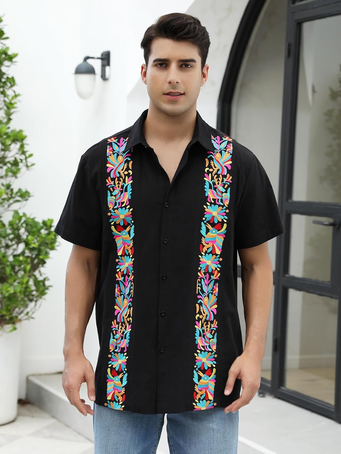 Mexican Shirts for Men Guayabera Embroidered Traditional Fiesta Button Up Collared Short Sleeve Shirt - Image 2