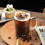 480ml Glass Mug Sets(2 Pack), 16oz Flat Bottom Glass Coffee Mugs, Heat-Resistant, Large Clear Glass Cup with Handle for Beverages, Tea, Cappuccino, Latte, Espresso, Juice...