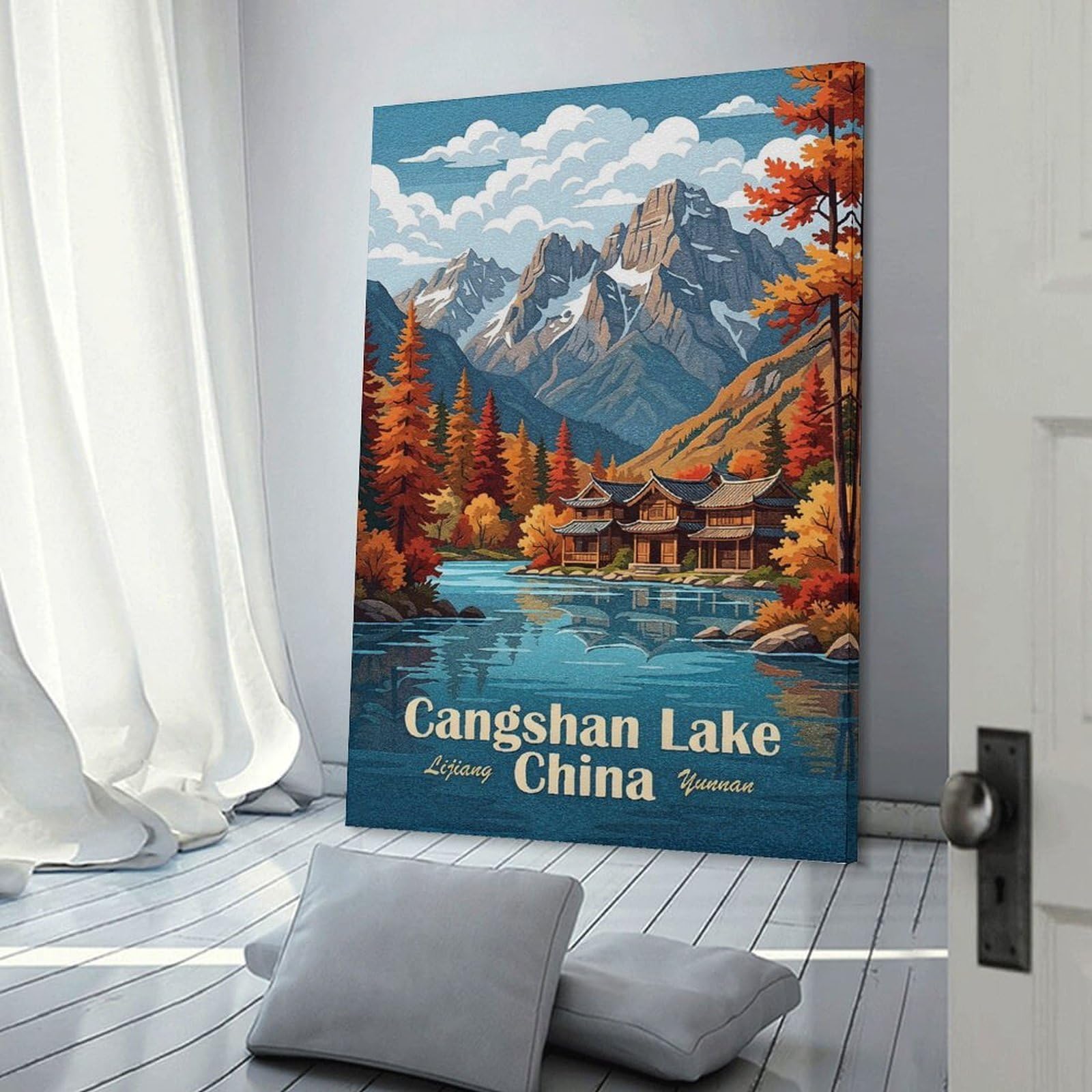 Junmoney Cangshan Lake, Lijiang, China, Yunnan Canvas Wall Decor, 20x30inch(50x75cm), for Home Office, Desk Area Or Studio, Wall Art That Adds Style to Work Areas