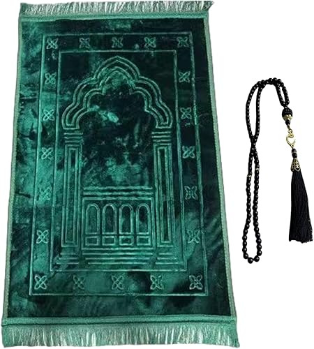 Alfombra de oración musulmana de franela gruesa en relieve, alfombra de oración turca, alfombra de oración islámica, cuentas de rosario para hombres
