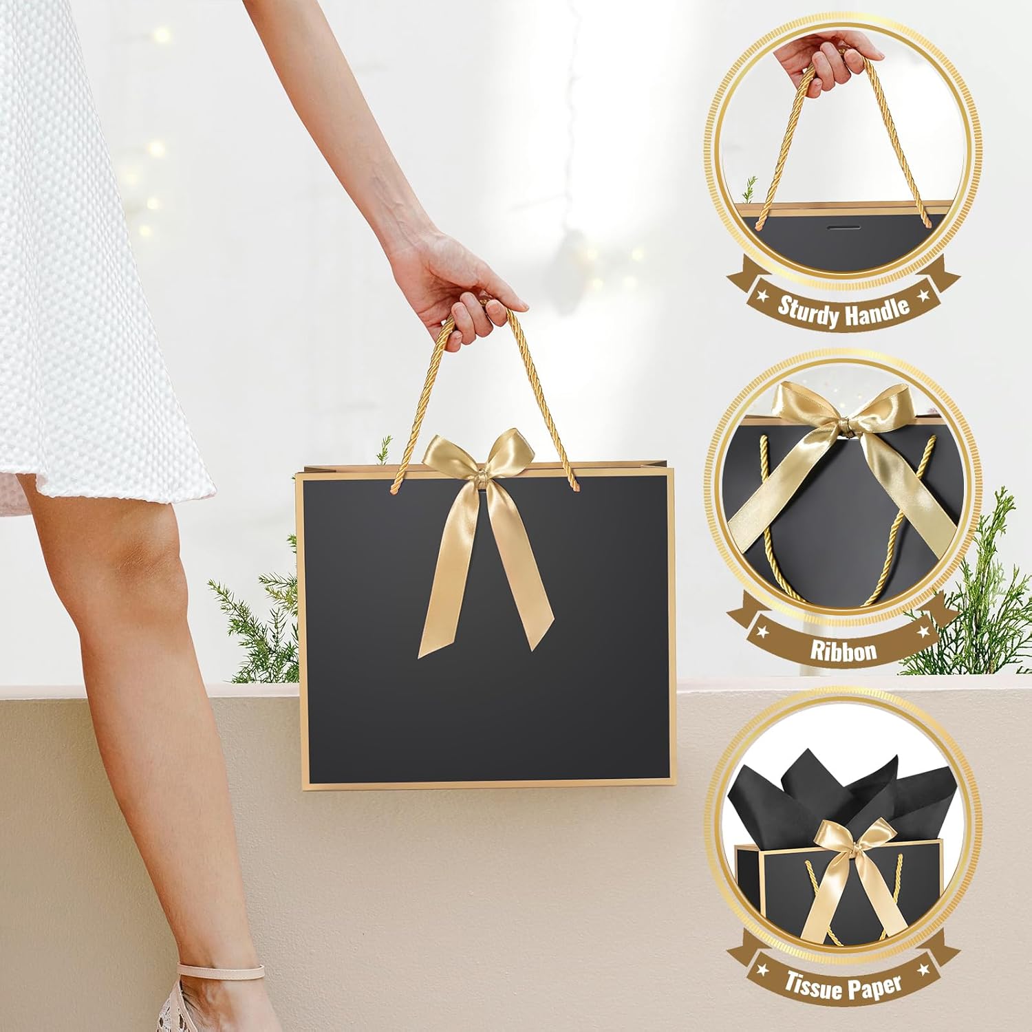 DOYIDE 15 Pcs Thank You Gift Bags with Tissue Paper, 11.8x10x4in Paper Gift Bags with Bow Ribbon, Gift Wrap Bags with Handles for Wedding Birthday Baby Shower Bridesmaid Party