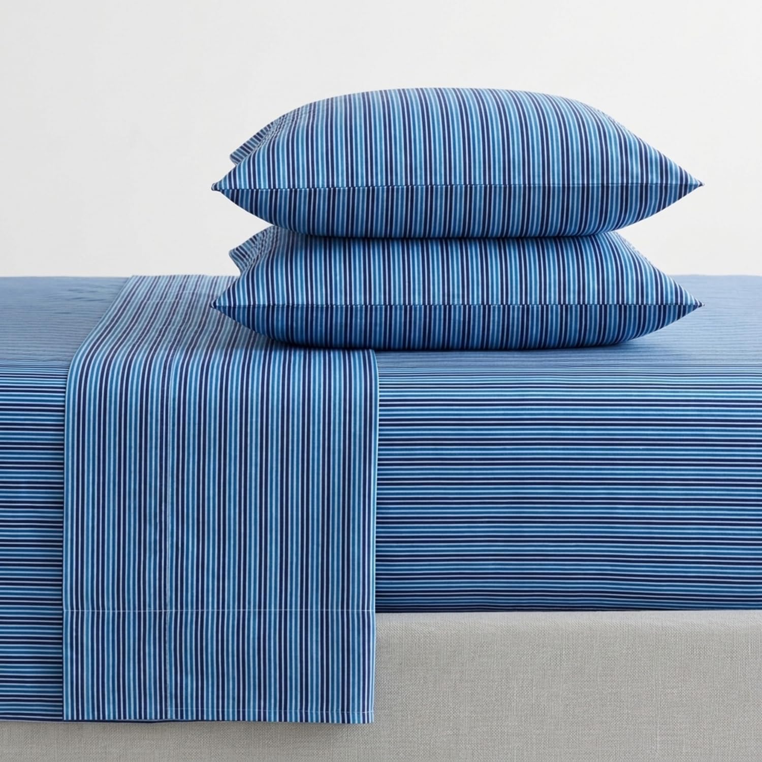 Nautica - Twin XL Size Sheet Set, Microfiber Bedding with Deep Pocket Fitted Sheet, Bed Sheets with Matching Pillowcase, Alden Stripe Blue