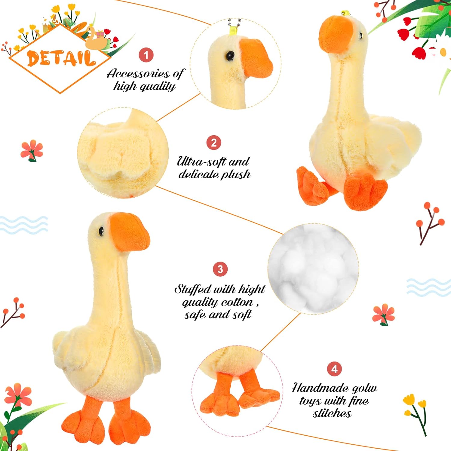 Civaner 6 Pcs Goose Stuffed Animal 6.3 Inch Silly Goose Party Favors Stuffed Plush White Light Yellow Animal Toy Soft Doll for Birthday Gifts Baby Shower Party Favors Home Decorations