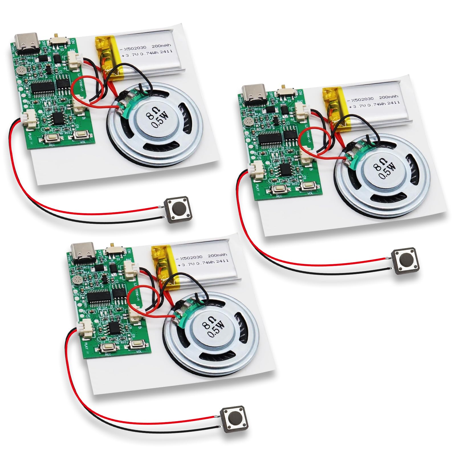 Zestaw 3 modułów dźwiękowych USB MP3 z głośnikiem, nagrywanie głosu, akumulator, do 8 m