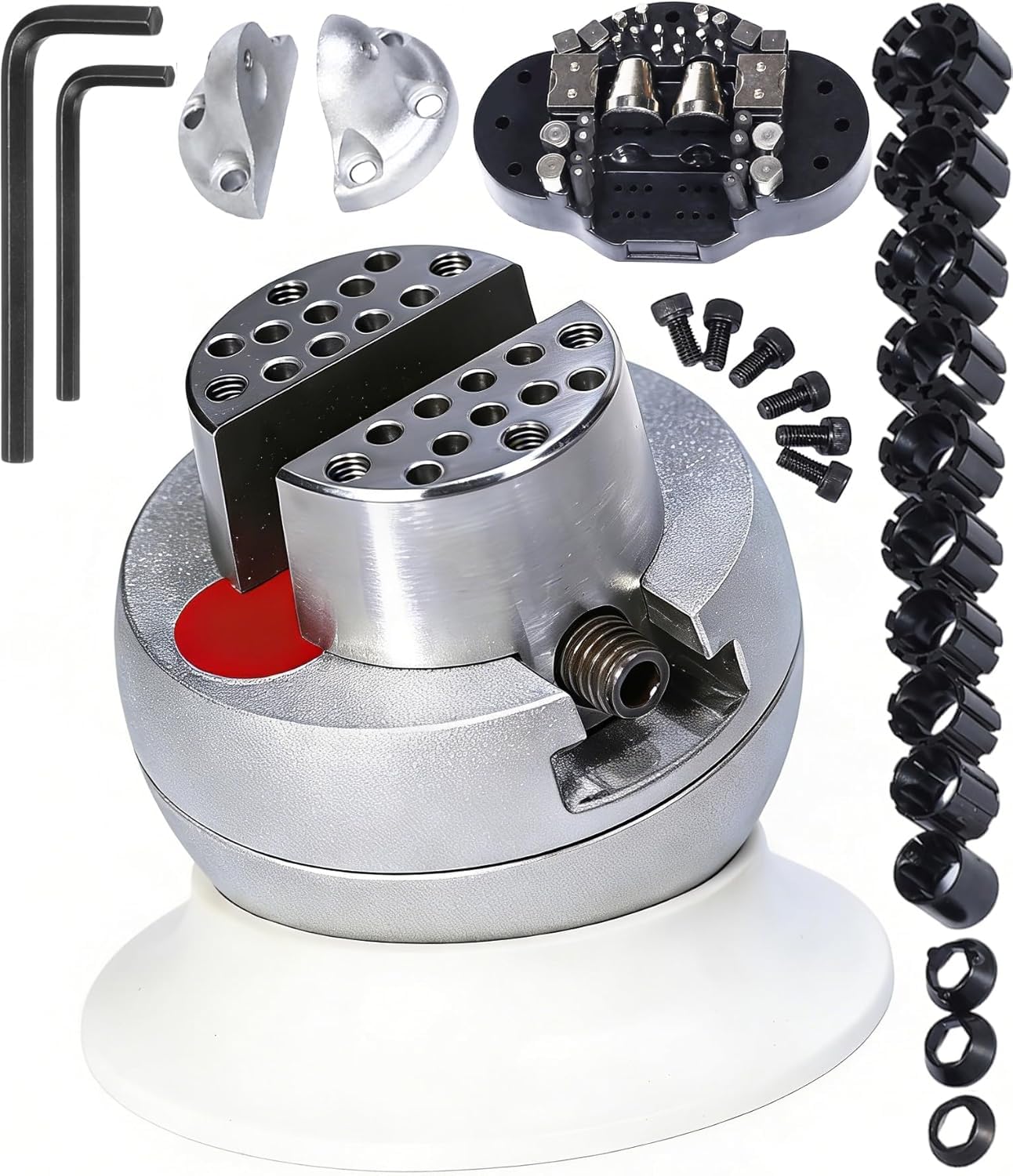 Morsa a sfera per gioielli, strumento per incisione da 5,5 cm, rotante a 360°, strumento professionale per impostazione gioielli, morsa a sfera, set completo di utensili manuali standard con 72