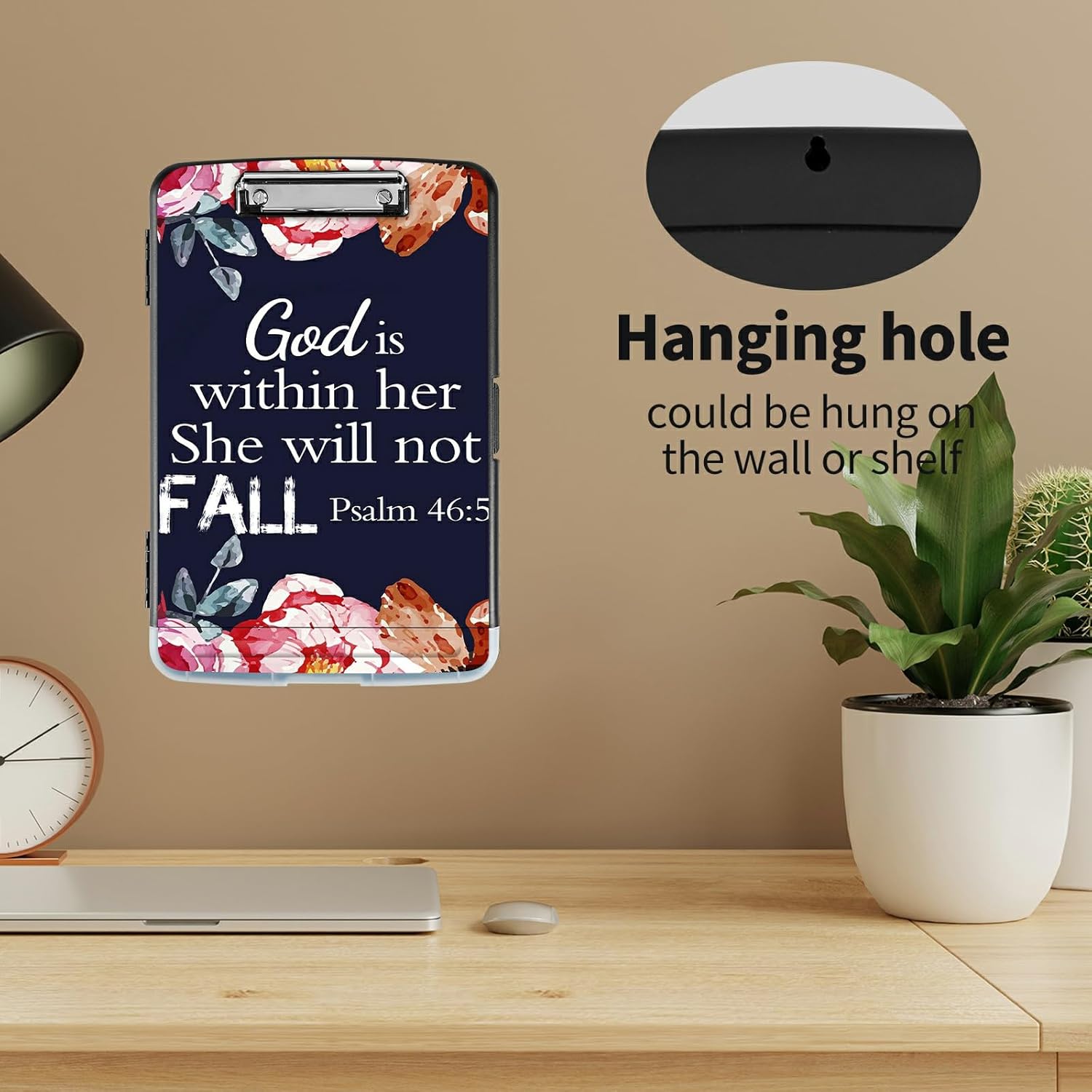 Clipboard with Storage High Capacity Plastic Nursing Clipboards with Pen Holder File Folder Storage Box Clipboard with Heavy Duty Clips for Teacher,Doctor,Offices-Psalm 46-5 with Flowers