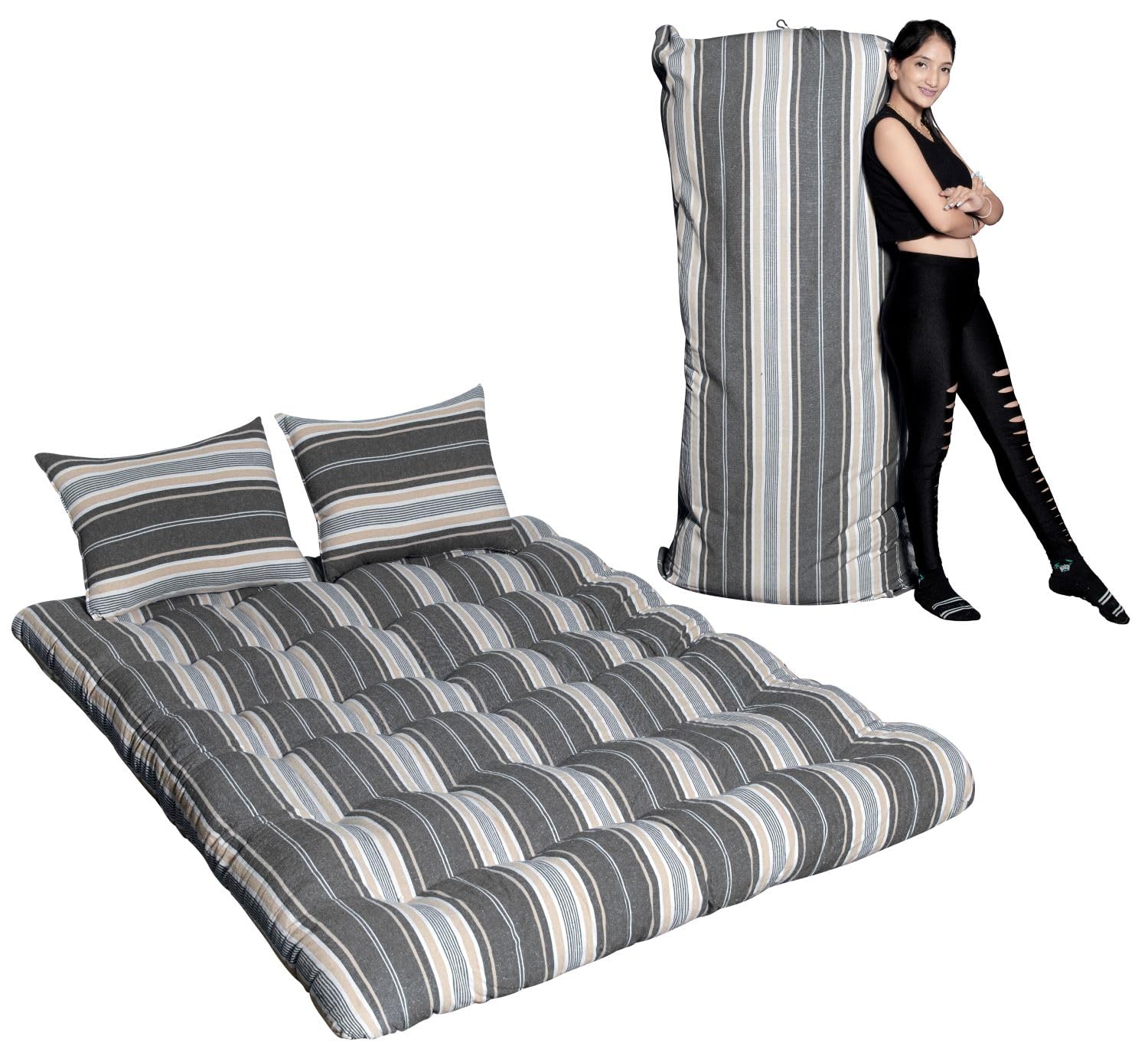 AGLA KADAM Queen Size Floor Mattress (5 x 6 Feet) - 6-Layer Comfort, Foldable Gadda for Couples and Guests - Brown and White Stripes (B0CTY2Z9GY) Amazon Price History, Amazon Price Tracker