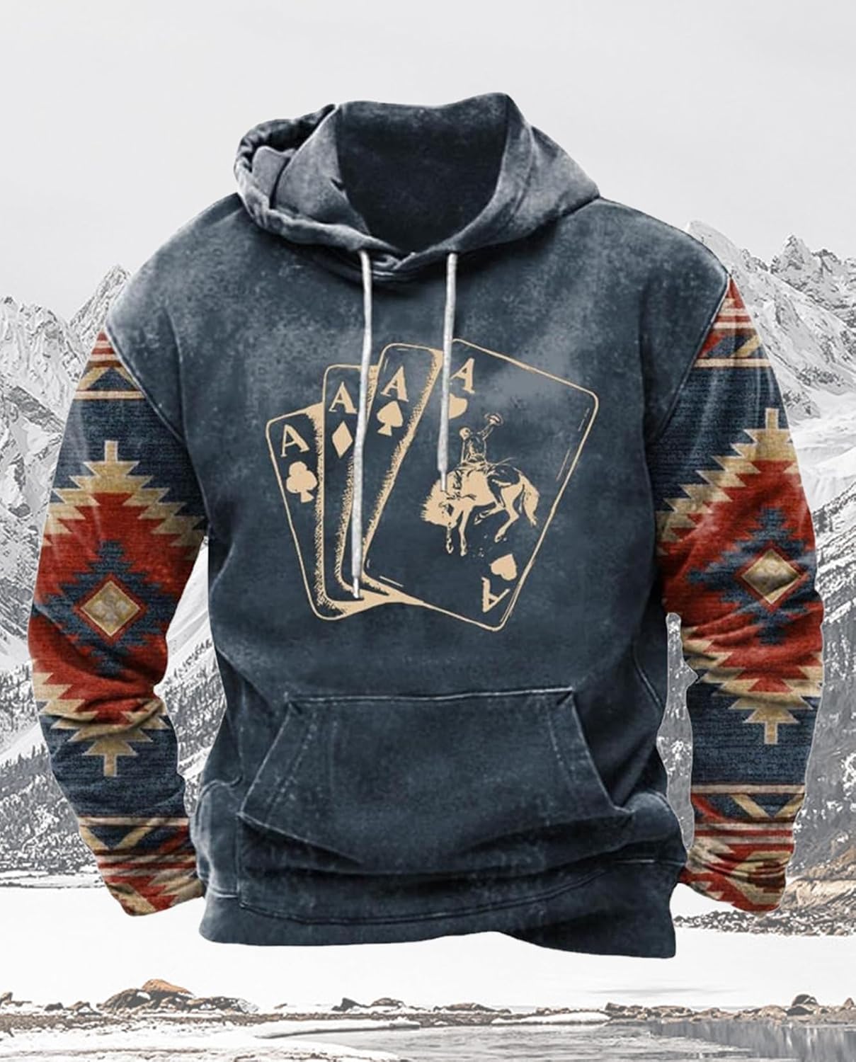Western Hoodie for Men Aztec Cowboy Printed Drawstring Pullover Hooded Sweatshirt Mens Comfy Fleece Sweatshirt - Image 5