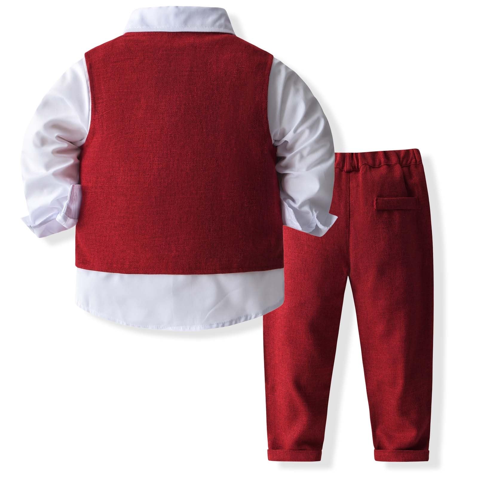 Completo elegante per neonato, camicia, gilet e pantaloni, smoking in cotone, per battesimo e cerimonie
