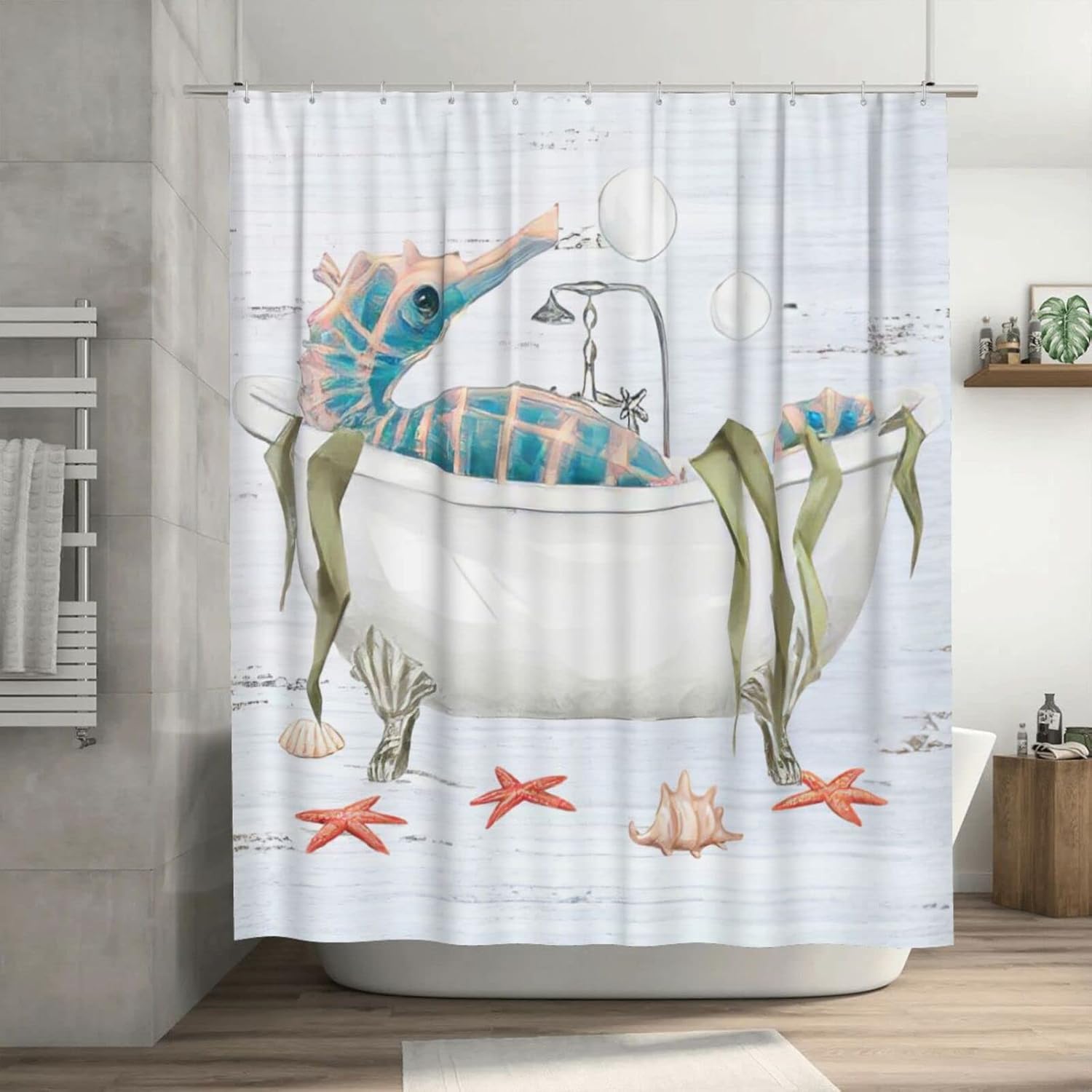 Yibuda Ocean Sea Horse Shower Curtain Coastal Nautical
