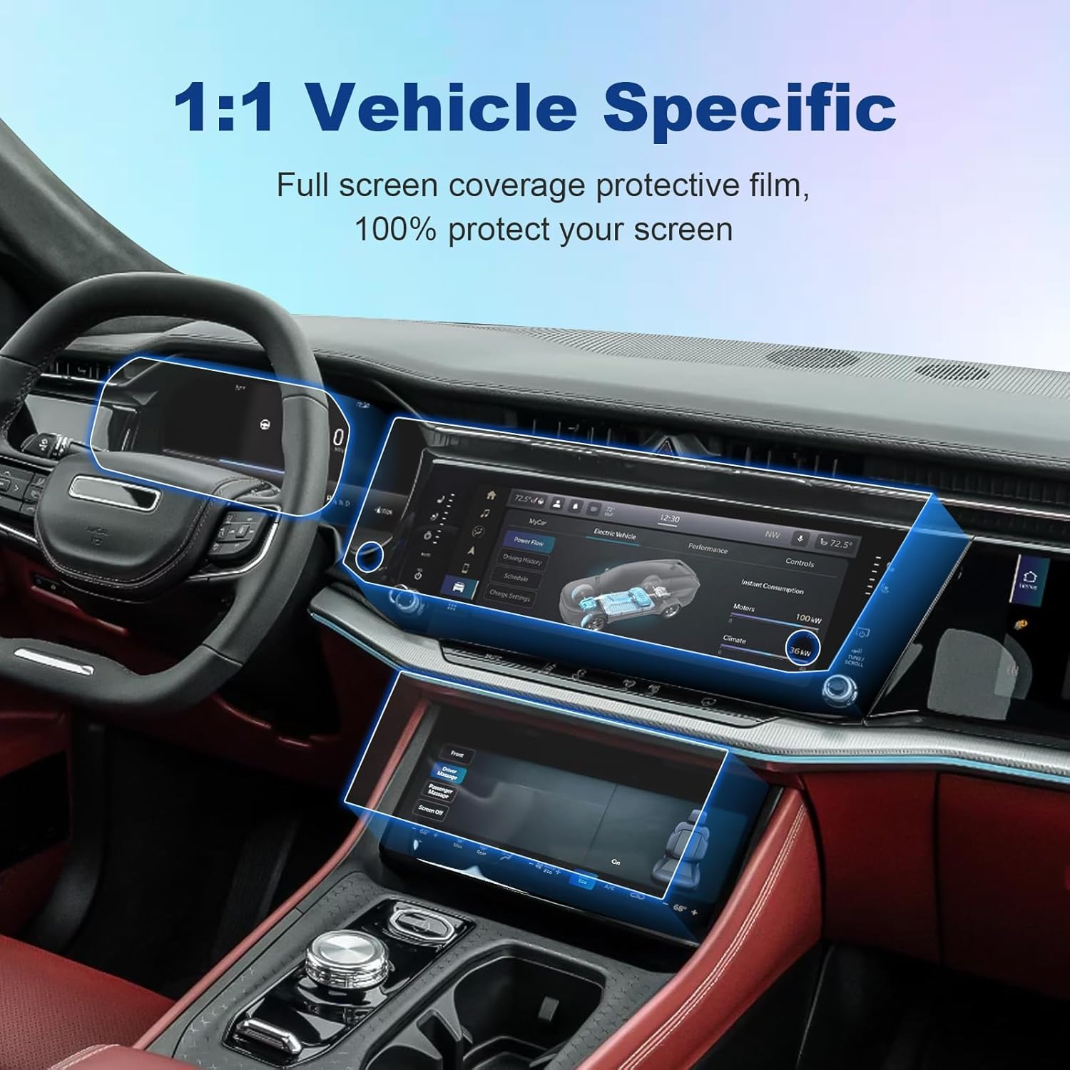 (2 Sets) 2024 2025 Wagoneer S Screen Protector for Jeep Wagoneer S (12.3In Dash+12.3In Navi+10.25In Lower) (Limited/Launch Edition), 2024 2025 Wagoneer S Accessories Touch Sensitive Ultra HD