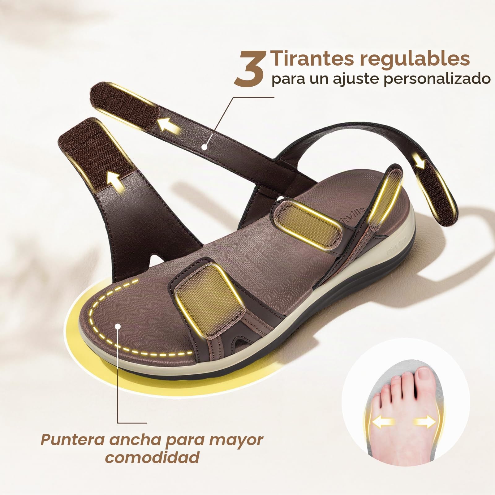 FitVille Sandalias Mujer Cómodas de Horma Ancha y Punta Abierta Sandalias Ligeras de Verano para Pies Sensibles Tallas 35.5-42.5 EU
