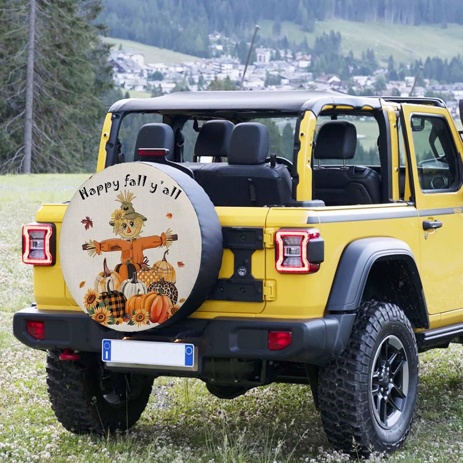 Thanksgiving Sunflower Scarecrow Pumpkins Tire Covers 17inch Universal for Jeep Trailer RV SUV Camper Travel Waterproof Spare Wheel Tire Cover Automotive Accessories Easy Install,Fall Autumn Leaf
