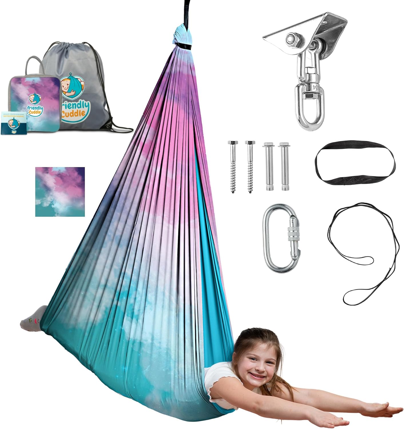 Indoor Sensory Swing for Kids or Outdoor – Holds 300lbs, Double-Layer, & 360° Swivel, Calming Compression Therapy Swing Hammock for Kids & Adults with All Hardware – Sensory-Motor Toys & Gifts