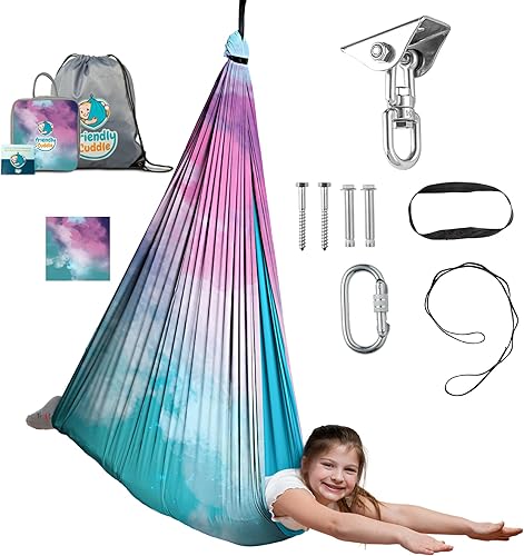 Miniatura 17 de Columpio sensorial de interior para niños o exteriores – Soporta 300 libras, doble capa y giro de 360°, hamaca de terapia de compresión calmante