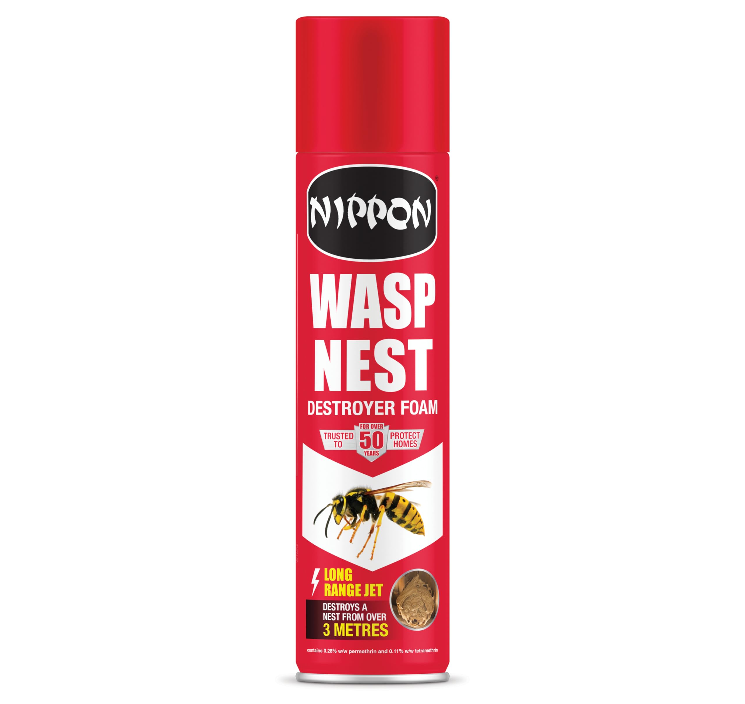 Nippon Wasp Nest Destroyer Foam, Fast-Acting, Powerful Aerosol Spray, Effective at 3 metres, Quick Acting, Suitable for Indoor and Outdoor Use- 300ml