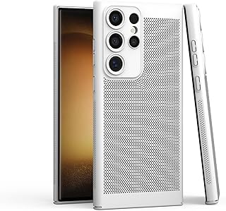 حافظة لهاتف سامسونج جالاكسي S24 الترا 5G لتبديد الحرارة مع واقي عدسة كاميرا مدمج بتصميم نحيف وجيد التهوية ومضاد لبصمات الأصابع من البولي كربونات الصلب من دلـع موبايلك - لون أبيض