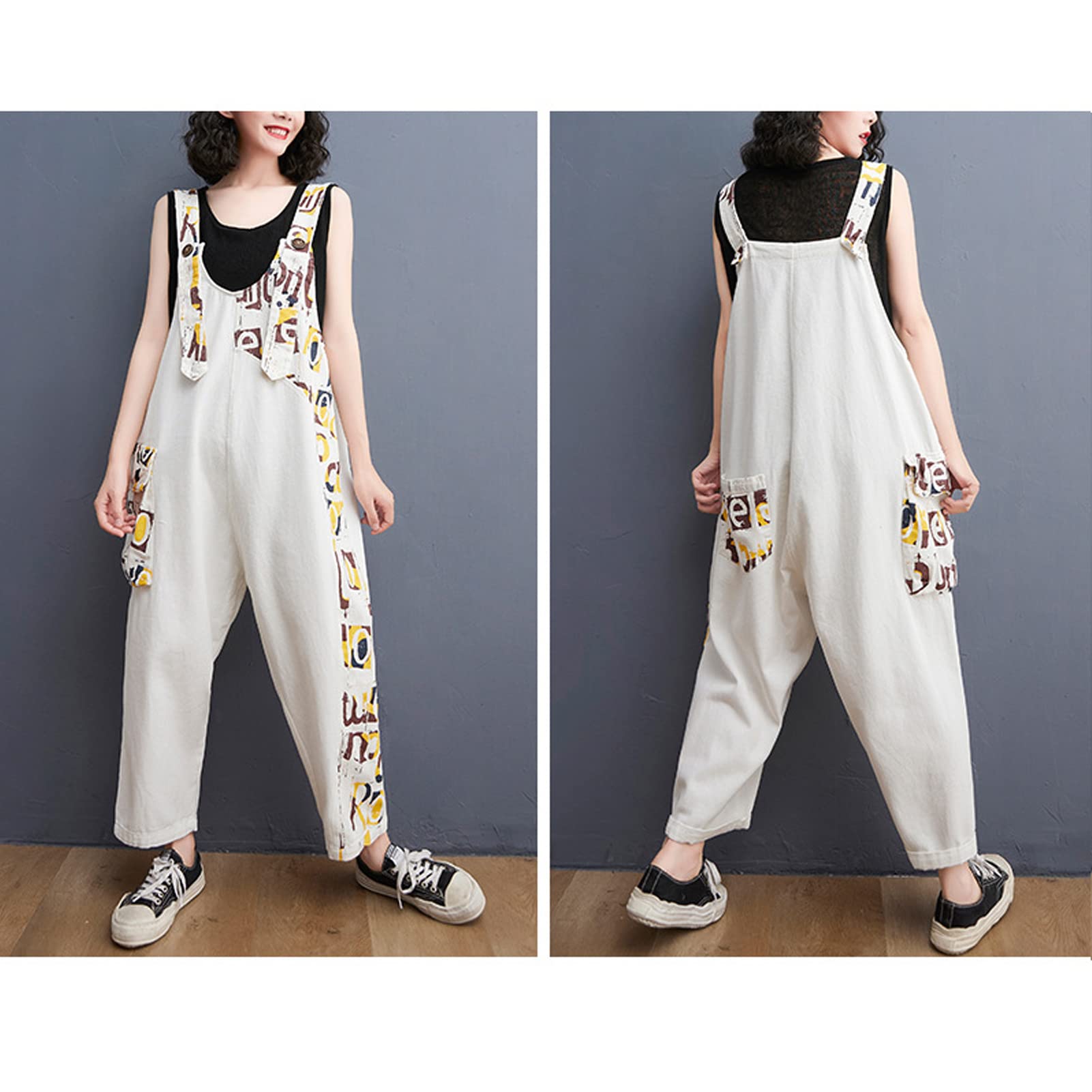 Salopette da donna in denim Salopette Pantaloni da donna Vintage Casual Baggy Jean Tute regolabili Tute Tute a gamba larga Tutina Pantaloni lunghi