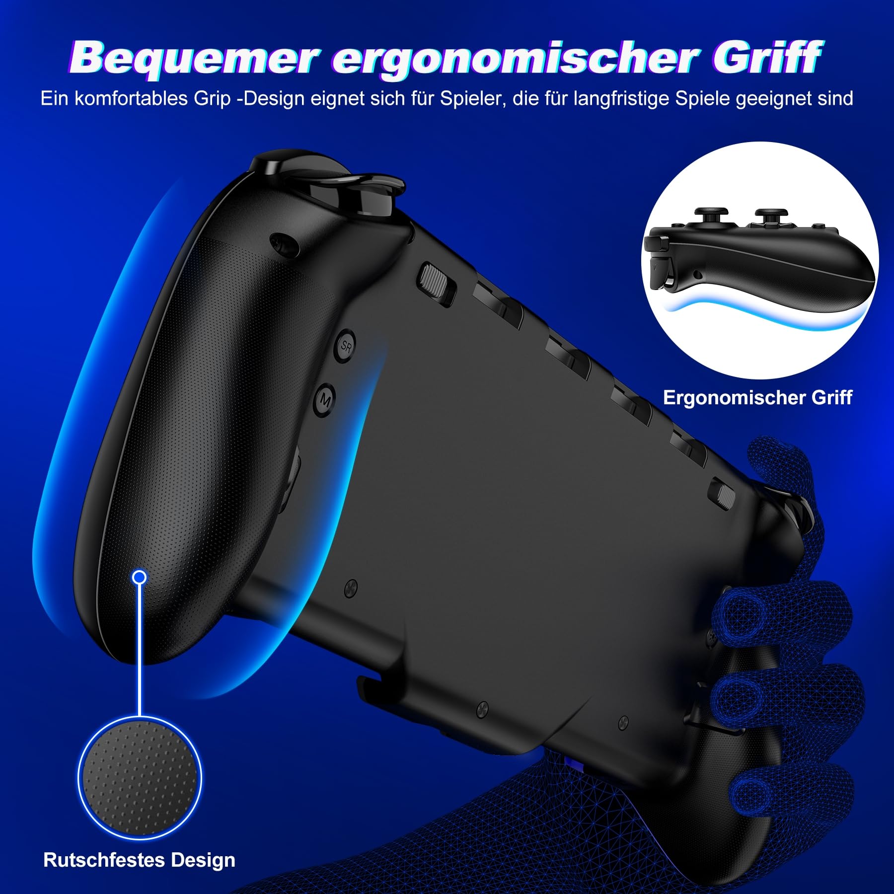 ALEEMTRY Controller per Switch, Modalità Portatile con Turbo/1000mAh/Programmabile/Giroscopio a 6 Assi, Maniglia Grande per Switch/OLED (Nero)