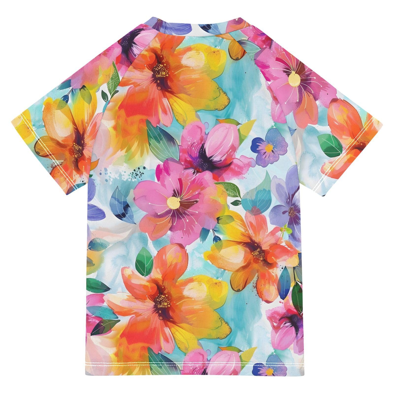 Boys Rash Guard Short Sleeve Swim Shirts for Boys Abstract Watercolor Flower Sun Protection 7-8T