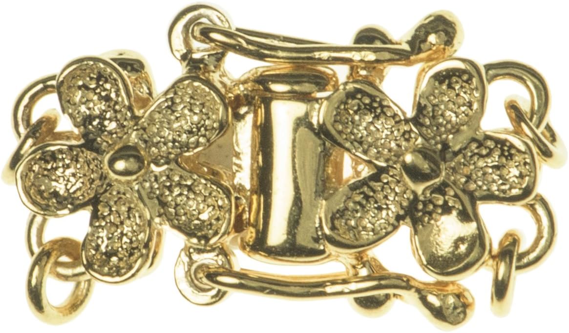 Dreambell 925 Sterling Silver with Gold Tone 2-Strand Stardust Flower Pearl Box Clasp Connector Switch Bead with Safety Lock