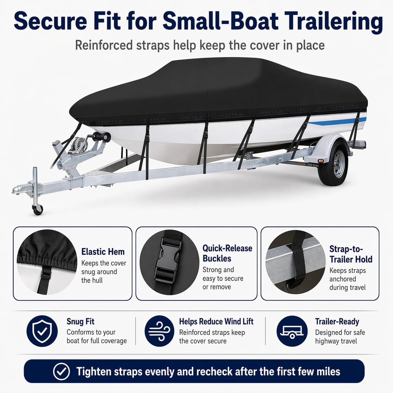 Anglink Jon Boat Cover 12-14 ft, 600D Heavy Duty Marine Grade Water Resistant Flat Bottom Boat Cover, Fits Aluminum Fishing Boats up to 68" Beam Width, UV Protection Trailerable Storage Cover, Black