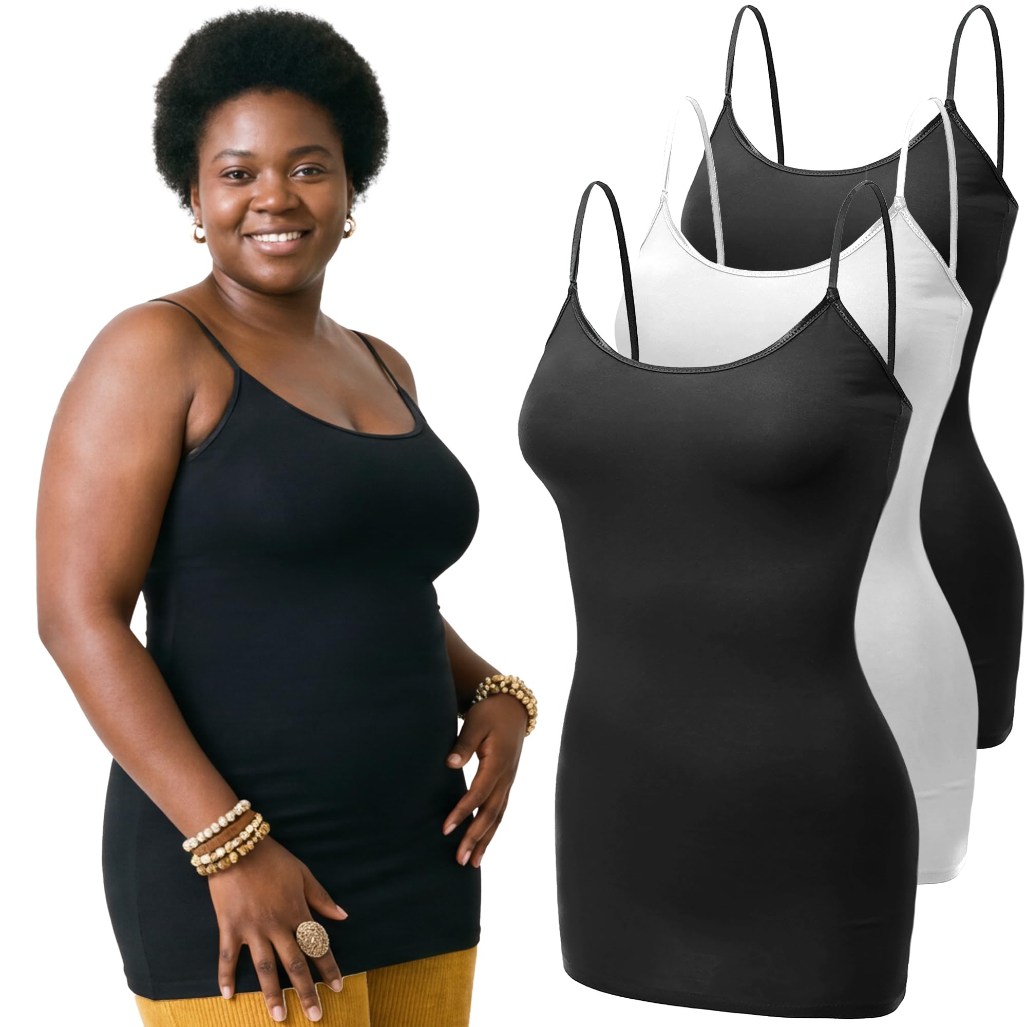 Emmalise Women's Basic Casual Long Camisole Adjustable Strap Cami Layering Top