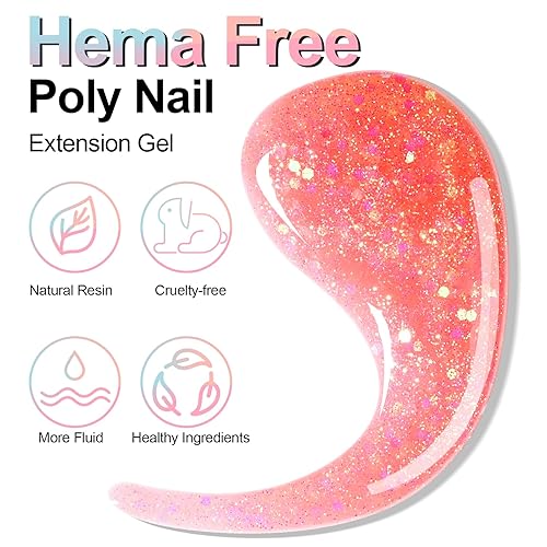 Miniatura 2 de NXJ INFILILA Gel de uñas de polietileno con purpurina, colores rosa intenso, extensión de gel de poliéster para mejorar las uñas, engrosamiento