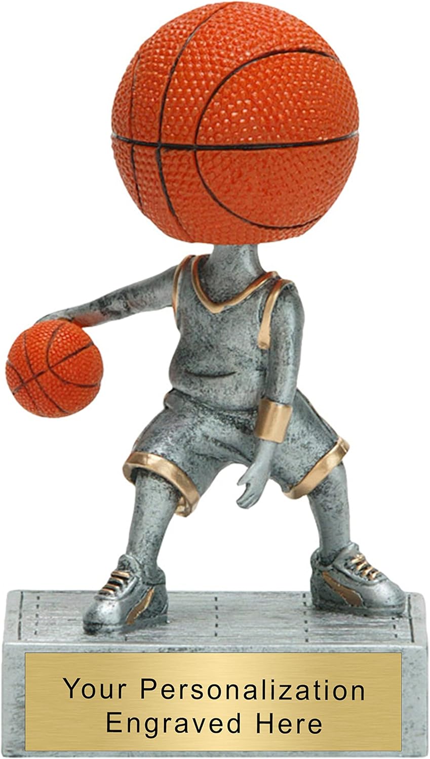 K2AWARDS Bobblehead Basketball Trophy - 6 inch Custom Basketball Trophy with Custom Plate