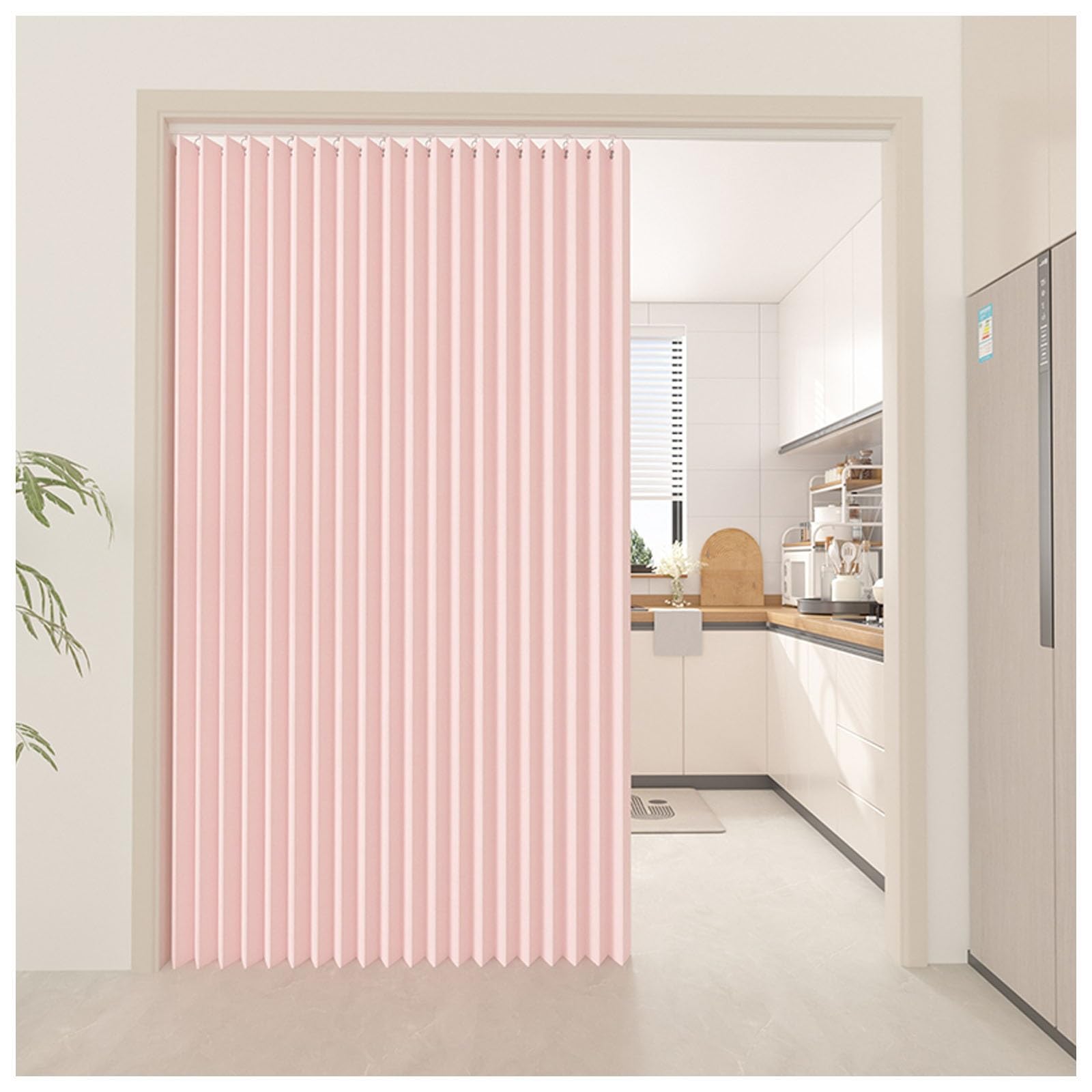 APMOE Home Room Darkening Door Curtains, Privacy Pleated Folding Curtain With Magnetic Closure Closet Door Curtains for Temporary Door Solutions Doorway Curtains(Pink,100x240cm)