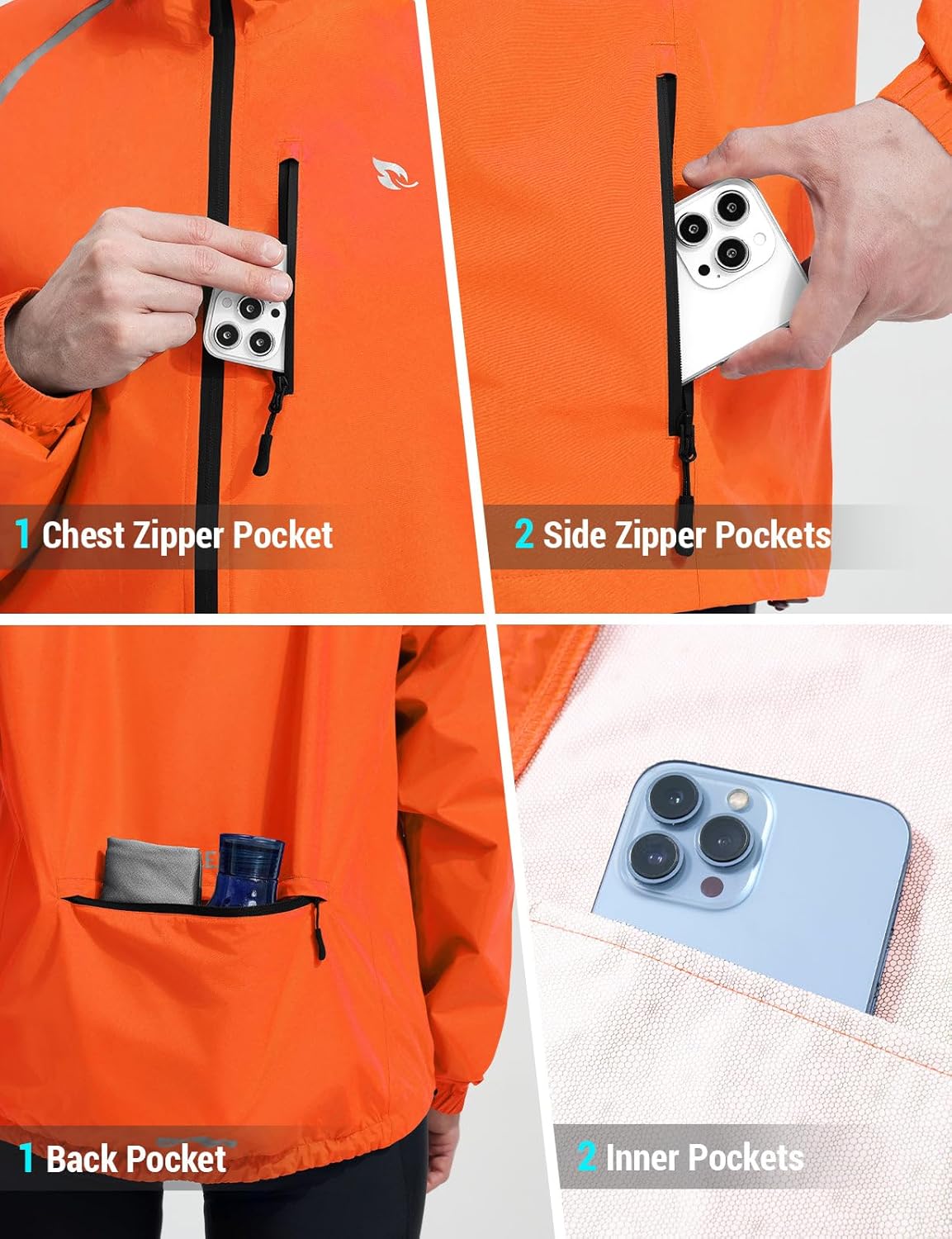 baleaf Men's Rain Jacket Waterproof Windbreaker Raincoat Running Cycling Hiking Gear Hood Lightweight Reflective Packable - Image 4