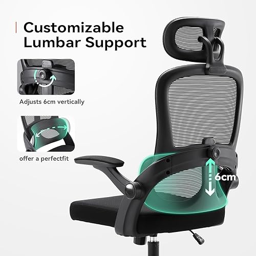 Miniatura 4 de SIHOO M102C Silla de oficina ergonómica de malla, silla de escritorio con respaldo alto con reposabrazos 3D, soporte lumbar arriba y abajo, silla