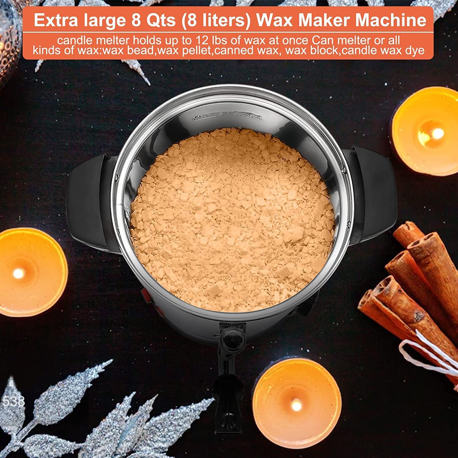 Melter de Cera para la fabricación de Velas con Boquilla, 8L Gran Capacidad con Control de Temperatura, Potable para derretir Todo Tipo de Cera, Incluido el jabón.,B