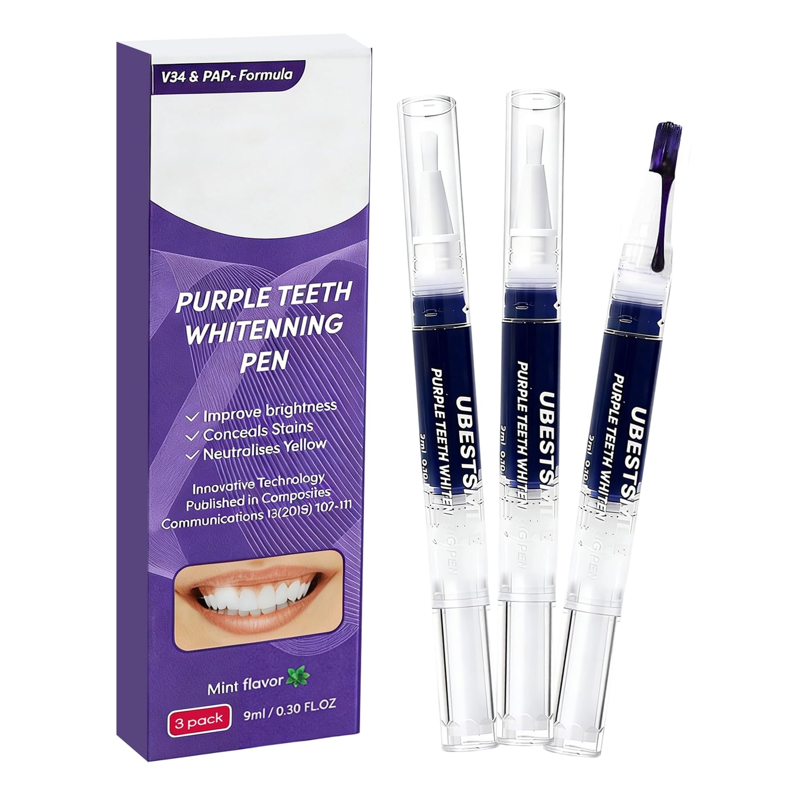 3 Pezzi Penne Sbiancante Denti,Penna Gel Sbiancamento per Dentale,sbiancante denti,Per Rimozione delle Macchie e Sorriso Più Luminoso,Facile da Usare,Rapido Sbiancamento(Viola)