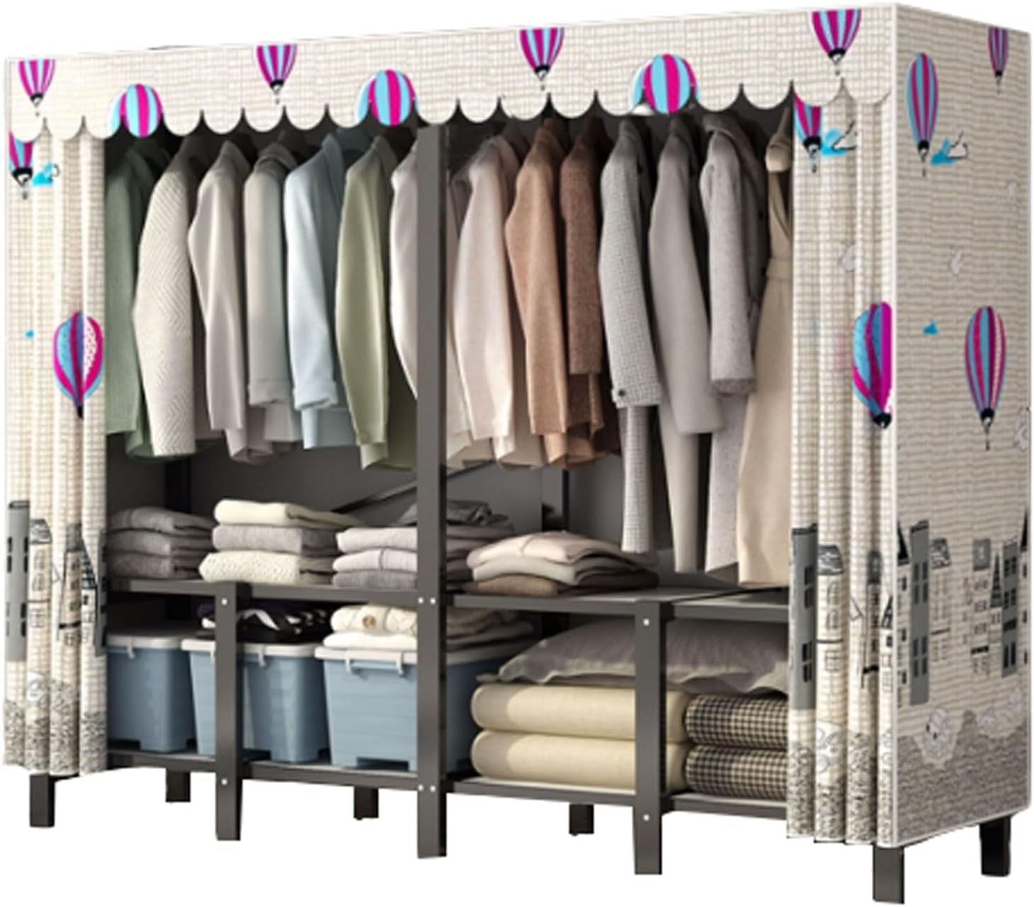 PEYNIR Upgrade des faltbaren Kleiderschranks, tragbarer Aufbewahrungsschrank, Schlafzimmer, Installationsfreier Stoff-Kleiderschrank in temporärem, starkem Zuhause, Abnehmbarer Kleiderschrank