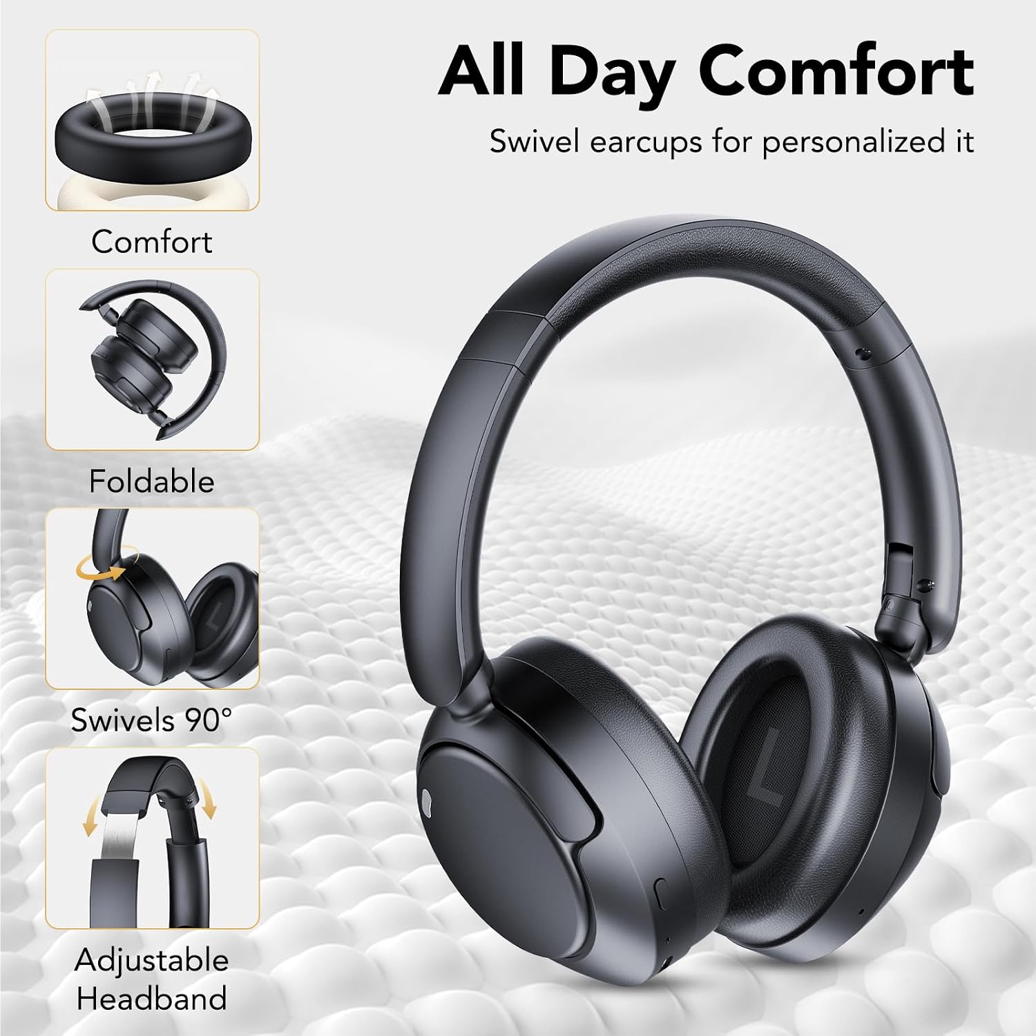 Hybrid Active Noise Cancelling Bluetooth Headphones, Wireless Over Ear Headphones with Bluetooth 5.4, 80H Playtime, Stereo Sound, 6 ENC Clear Call Mic, Low Latency for Travel Office Workout 7