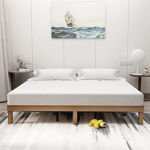 HomSof Cama de plataforma de madera maciza tamaño King, no necesita somier, soporte de listones de madera fuerte, fácil montaje