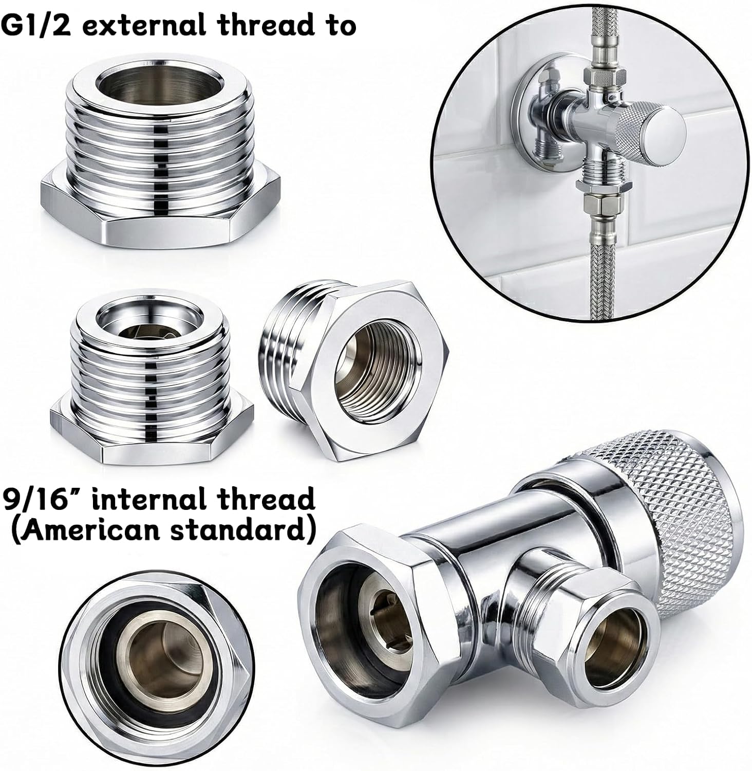 1/2 G Male to 3/8 Compression Female Adapter, 2 Pcs Plated Copper Faucet Water Pipe Adapter Supply Line Adapter for Kitchen Bathroom Plumbing