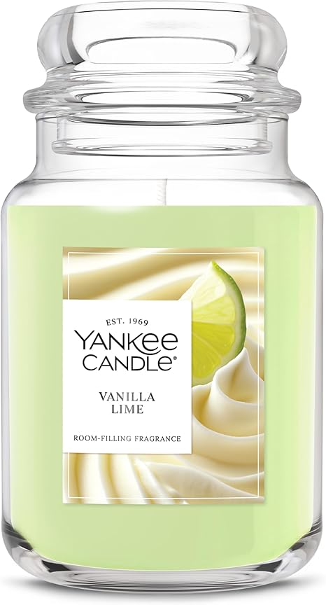 Yankee Candle Large Jar Scented Candle with up to 150 Hour Burn Time, Premium Plant Wax Blend for Consistent Burn, 22 oz Jar Candle with Room Filling Fragrance, Vanilla Lime