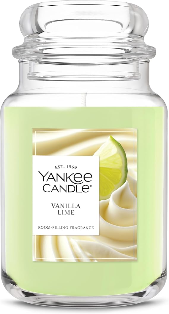 Yankee Candle Large Jar Scented Candle with up to 150 Hour Burn Time, Premium Plant Wax Blend for Consistent Burn, 22 oz Jar Candle with Room Filling Fragrance, Vanilla Lime